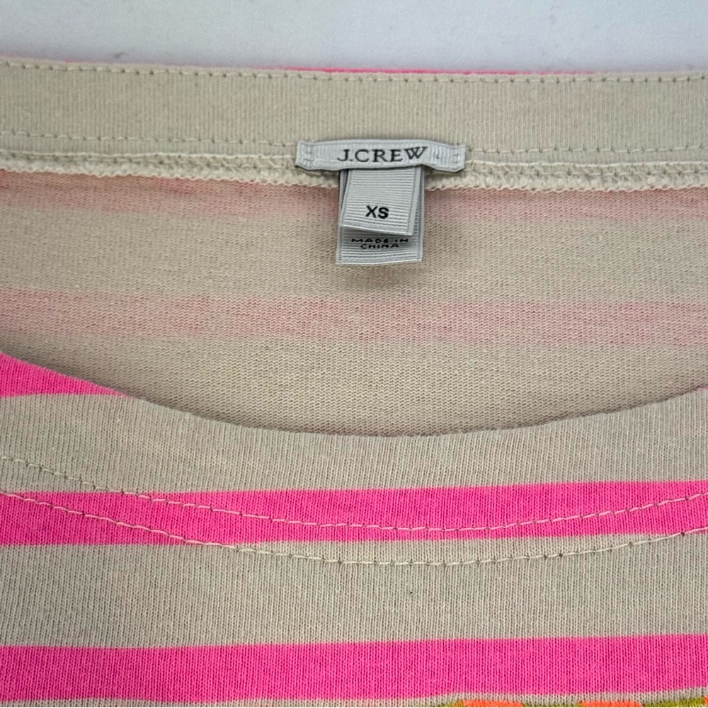 J. Crew XS neon pink stripe bohemian embroidered accent 3/4 sleeve top - Picture 7 of 13